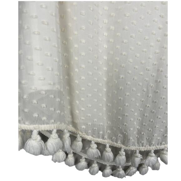 Sail‎ To Sable White Silk Blend Swiss Dot Sleeveless Top Tassel Hem Size Medium - Picture 6 of 8
